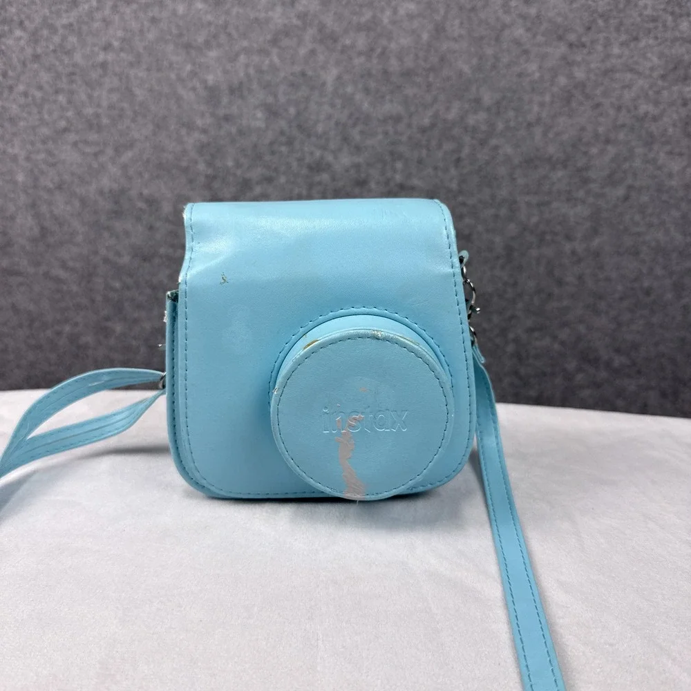 Fujifilm Instax Mini 8 9 Camera Case Faux Leather Light Blue Braided Strap